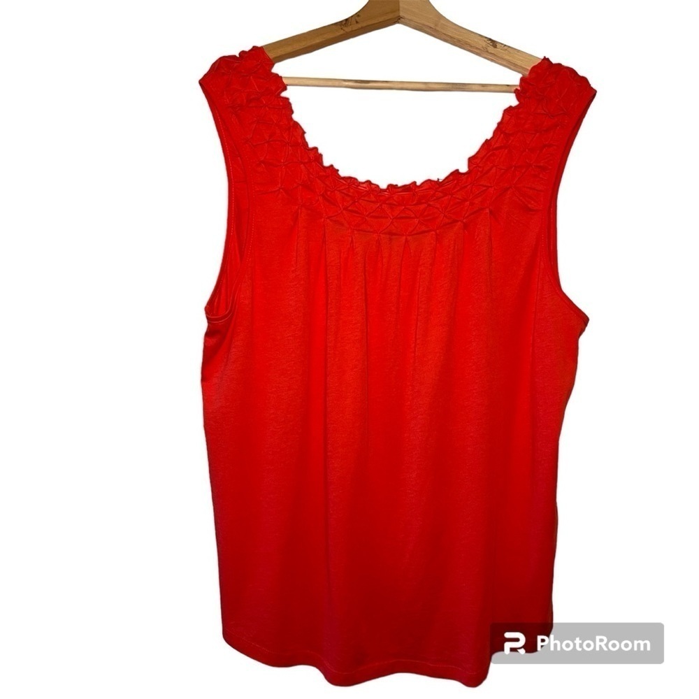 Anthropologie Maeve Justine Smocked Coral Scoop Neck Tank Top Blouse Ruffles XS - Picture 4 of 13